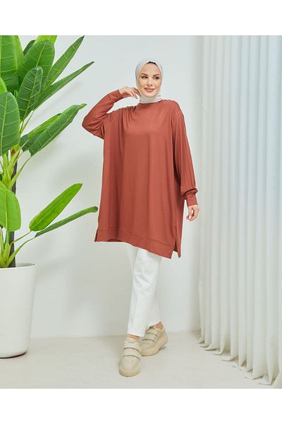 ALMİNA Battal Size Cotton Viscos Tunic with Slit Detail