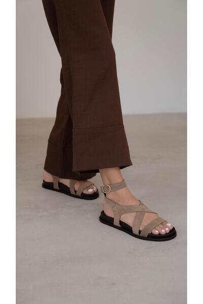 ECENİN BUTİĞİ Rabiot Camel Süet Hakiki Deri Sandalet