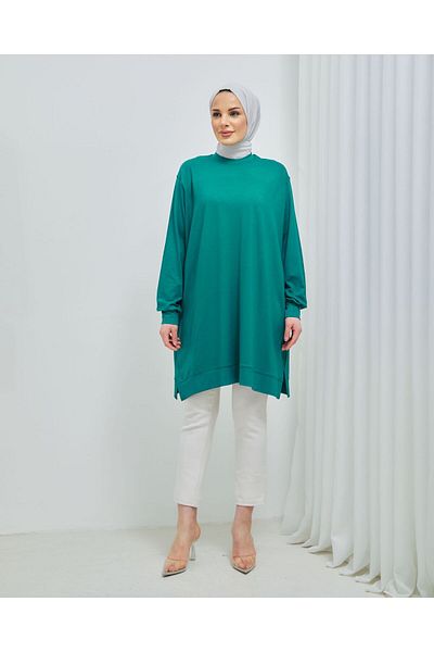 ALMİNA Battal Size Cotton Viscos Tunic with Slit Detail