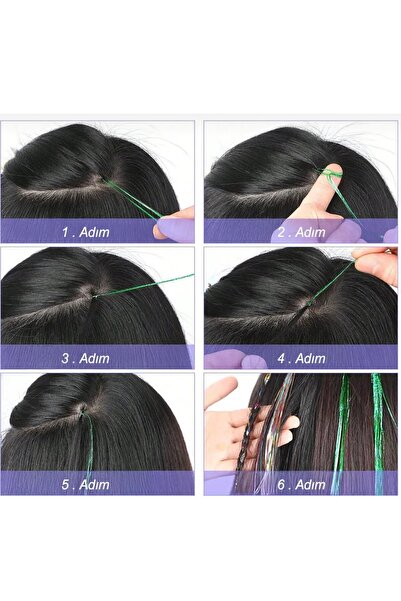 TAKIŞTIR Mixed Color Glitter Side Hairpiece Hair Tinsel Shiny Hair (50 cm)