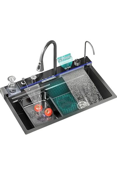 Influential Tech Multifunctional Kitchen Sink Set, LED Display, Retractable Faucet, Soap Dispenser, Stainless Steel