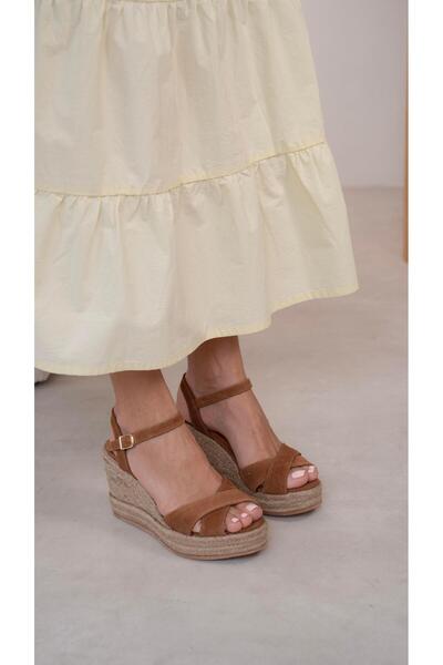 ECENİN BUTİĞİ Kuzma Taba Süet Hakiki Deri Sandalet