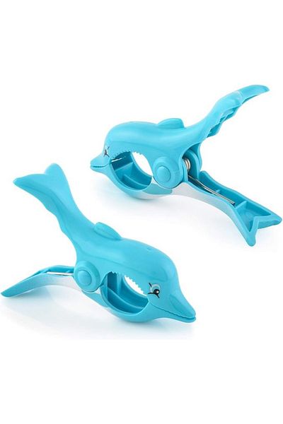 Yenigeldi Pack of 2 Dolphin Beach Towel Clips – Wind Resistant, Strong Hold, Fun and Portable
