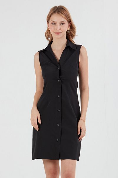 Fulla Moda Φόρεμα με γιακά πόλο από ύφασμα Terikoton με κουμπιά