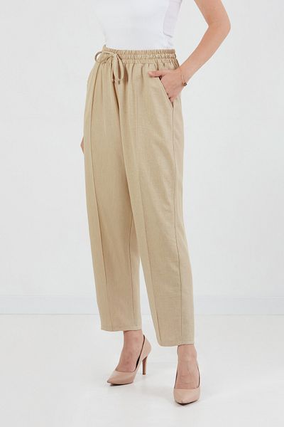 Fulla Moda Παντελόνι με λουλουδάτο λινό με δεμένη μέση