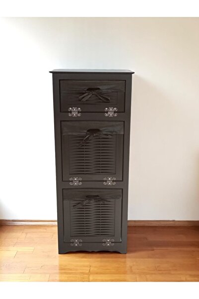 woodluck Ahşap Hasır Görünümlü Patates Soğan Sarımsak Kiler Dolabı (SİYAH)