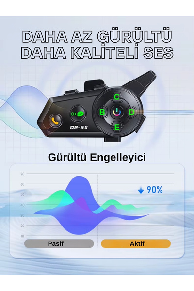 howear D2-6X 1000M Mesafeli 6 Kanallı İntercom Bluetooth Motosiklet Kask Kulaklığı İntercom Kulaklık