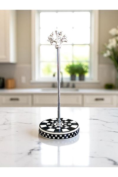 ferayhome Paper Towel Holder Roll Napkin Holder Kitchen Accessory Ceramic Black Checkered Silver - Feray Home
