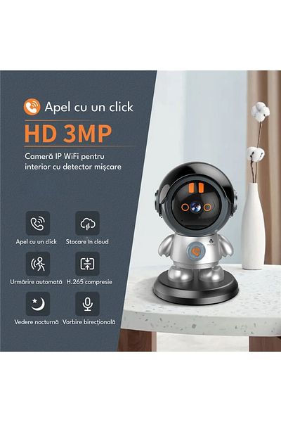 Spionescu Cameră de supraveghere robot de 2 MP, funcție de monitorizare pentru bebeluși, MP3, rotație 360 ​​de grade, Full HD 1080P