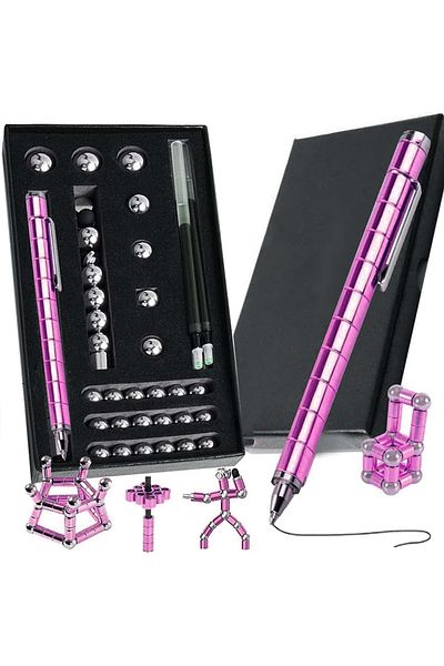 Influential Tech Premium Modular Magnetic Pen Set, 30 Balls, 14 Rings, 2 Stylus, 5 Refills, Pink
