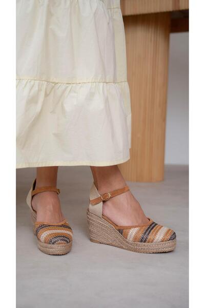 ECENİN BUTİĞİ Pekin Taba Hasır Hakiki Deri Sandalet