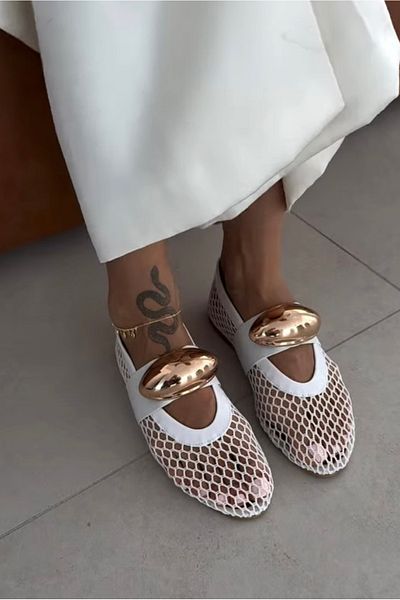 MYVOLANTE White Mesh Detailed Women's Ballerinas