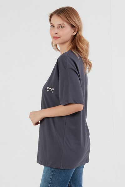 Fulla Moda Ribbon Embroidered Oversize T-Shirt