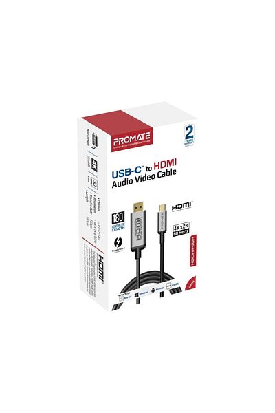 Promate USB-C to HDMI Audio and Video Cable with Ultra HD Support, Supports 4K x 2K at 60Hz, 1.8m Length