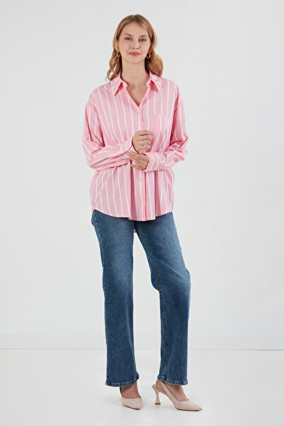 Fulla Moda Ριγέ πουκάμισο μεγάλου μεγέθους με μονή τσέπη