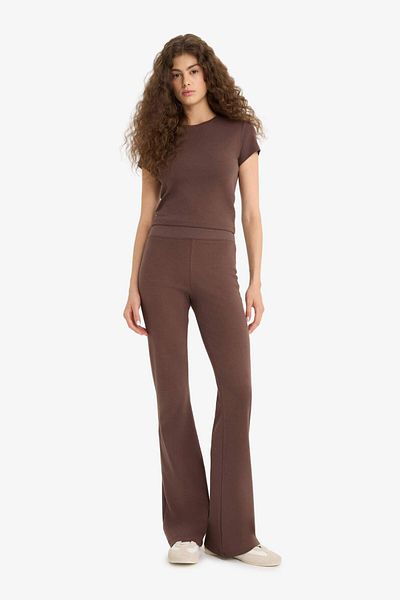 DeFacto Fitted 2-Piece Rib Set Short Sleeve T-Shirt Spanish Leggings F5586Ax25Sm
