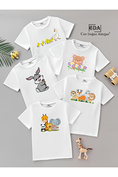 CDA Παιδικό μπλουζάκι Cute Animal Kingdom White (Συσκευασία 5 τεμ.)
