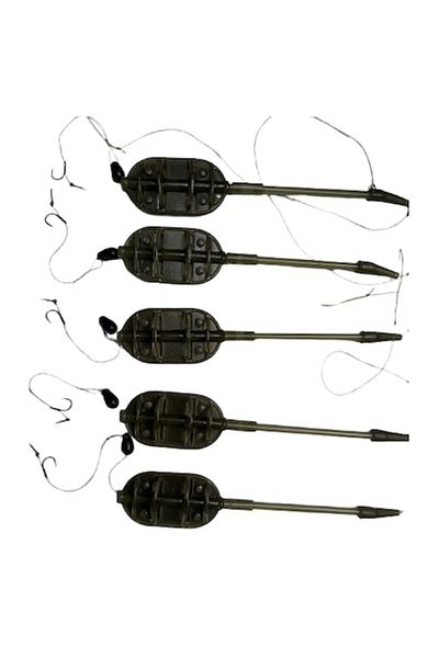 bzstore Set 5 hrănitoare pentru metoda Monturi 50gr, Carlig Nr 12, Forfac 7.5 cm, Method L, Tija Long Cast