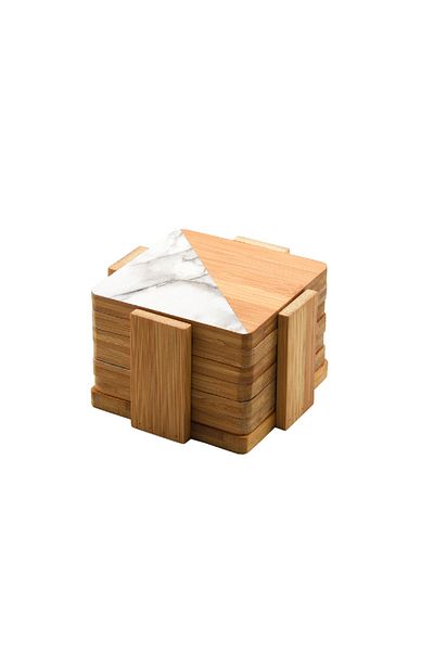 Bien Servi 6-Piece Square Shaped Bamboo Coaster Set Brown and Grey