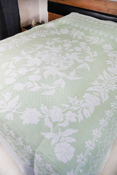Defne&Apollon İpekçilik 100% Cotton Hand-Woven Bird Patterned Pique 190 X 225 cm - Pistachio Green
