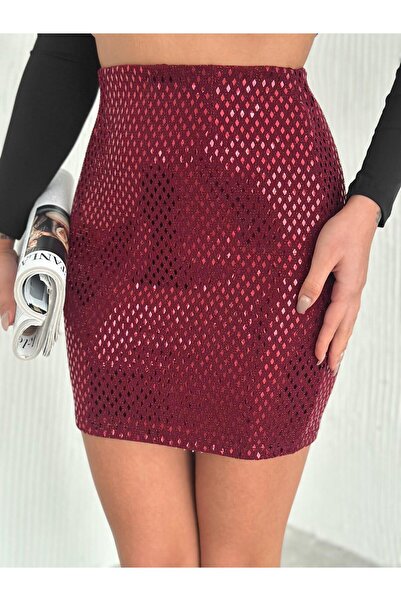 NOVELYA - KADIN PUL İŞLEMELİ YÜKSEL BEL MİNİ ETEK