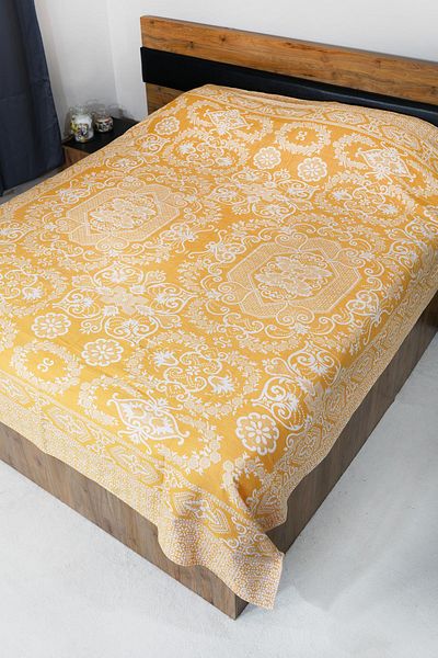 Defne&Apollon İpekçilik 100% Cotton Hand-Woven Floral Patterned Pique 190 X 230 cm - Orange