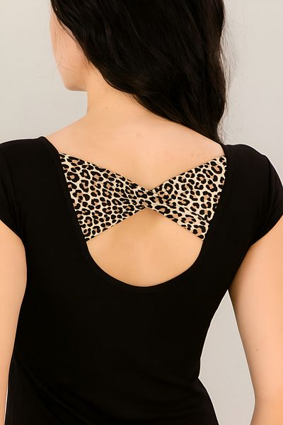 Altınay Women's Black Leopard Print Shorts & T-Shirt - 90% Cotton
