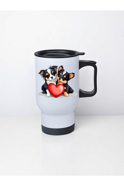 lili hediyelik Dogs Printed Steel Cup Thermos with Handle 450 ml