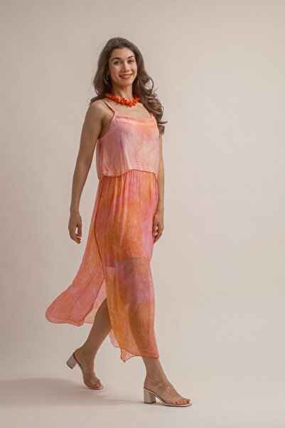 Vals BATİK DESENLİ ASKILI UZUN ELBİSE