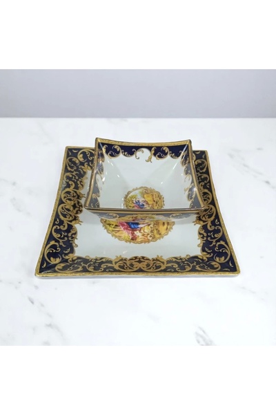 Zuccara Maison Barok Desenli Lüks Porselen Kare Tabak Seti – 6 Kişilik (12 Pa...