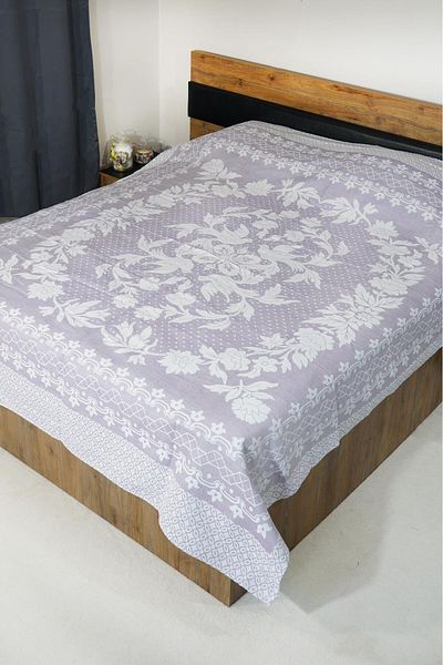Defne&Apollon İpekçilik 100% Cotton Hand Woven Bird Patterned Pique 190 X 225 cm - Lilac