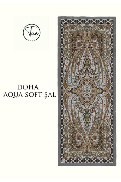 TUA İPEK Doha Aqua Soft Coton Shal - Ethnic Patterned