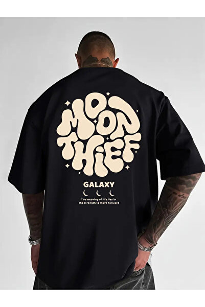 CLASİVA Unisex Galaxy Moon Thief Printed Oversize Crew Neck T-Shirt