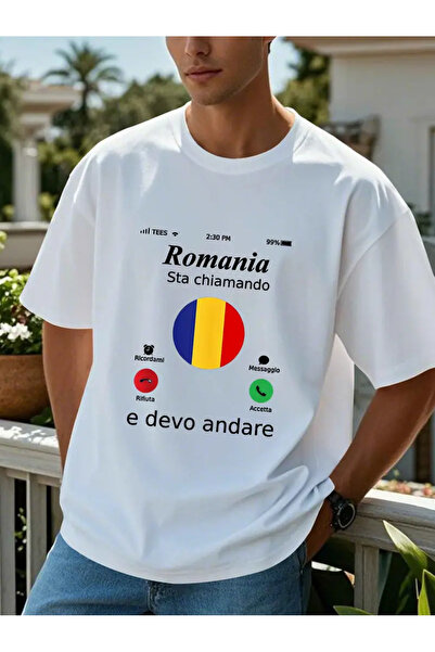 CLASİVA تي شيرت رومانيا للجنسين مطبوع 100% قطن مقاس كبير