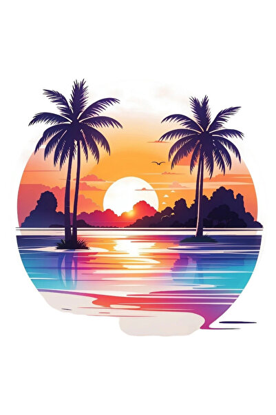 INOVATIX Set de 8 autocolante, apus de soare cu palmieri, INOVATIX®. 6 cm