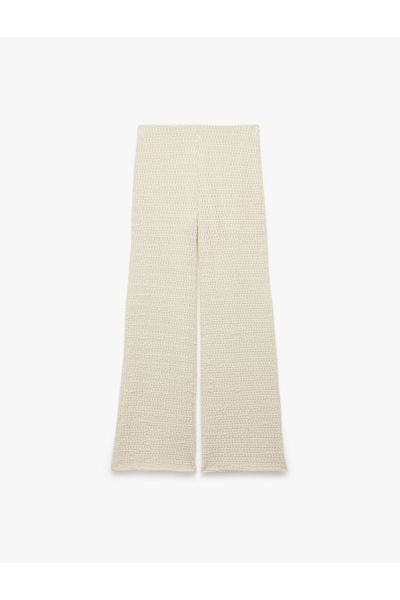 Koton Nou sezon Pantaloni largi cu talie înaltă din țesătură cu textura