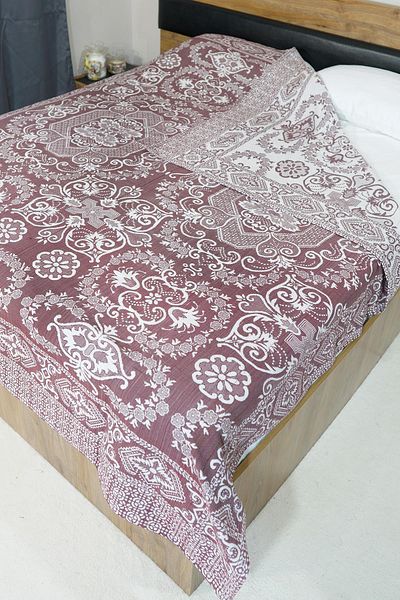 Defne&Apollon İpekçilik 100% Cotton Hand Woven Floral Patterned Pique 190 X 230 cm - Burgundy