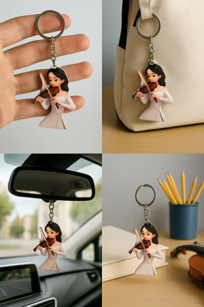FDY سلسلة مفاتيح بتصميم فتاة تعزف على الكمان - إكسسوار فني وعصري