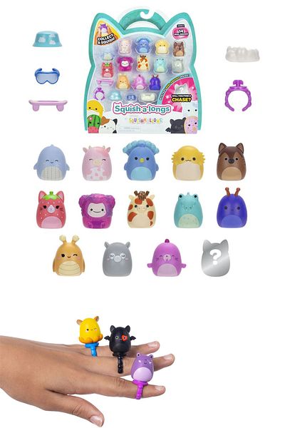 TOYFEST Squishmallows Mini Squish - a - Longs 14 Pcs Figure + Ring Set Model 3