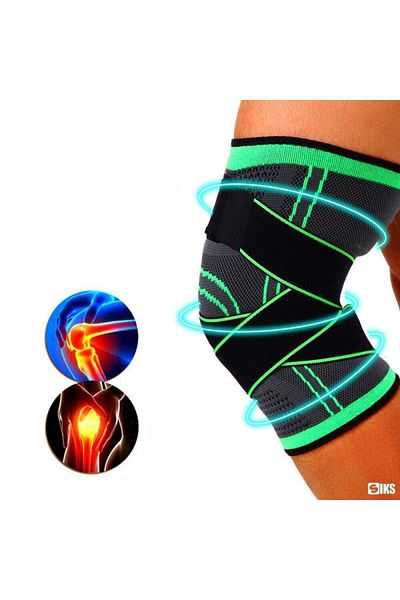 SIKS Adjustable Elastic Knee Brace with Elastic Straps, Black/Green Knee Brace, Universal Size