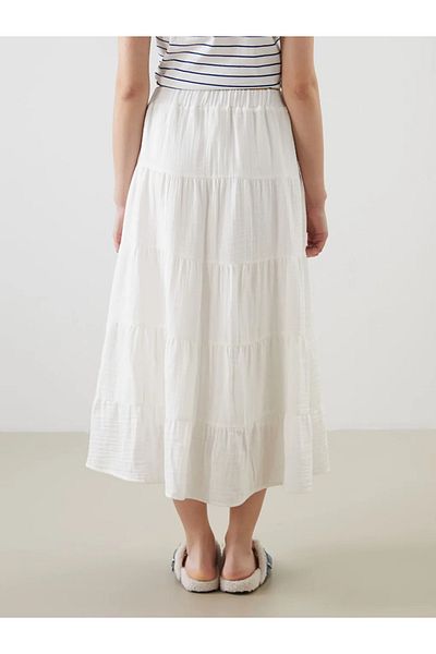LC Waikiki Xside White Elastic Waist Katkat Skirt