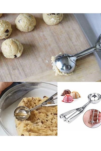 BHR TEMİZLİK Baharhome-Professional Stainless Steel Pull Drop Ball Ice Cream Scooping Spoon Halva Spoon L &M Sizes