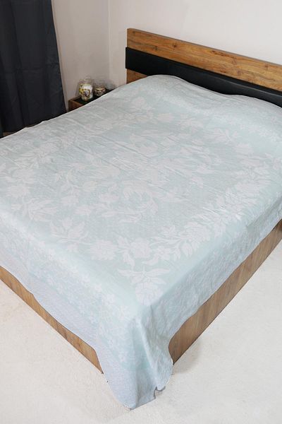 Defne&Apollon İpekçilik 100% Cotton Hand-Woven Bird Patterned Pique 190 X 225 cm - Water Green
