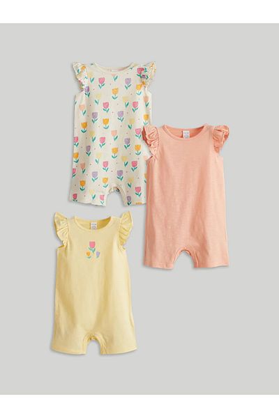 LC Waikiki بذلة LCW Baby Sari Floral Baby Girl من القطن الممشط باللون الأصفر مكونة من 3 قطع