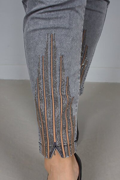 Truva XXL Washed Stone Detailed Gray High Waist Jeans – Elegance and Comfort in One!