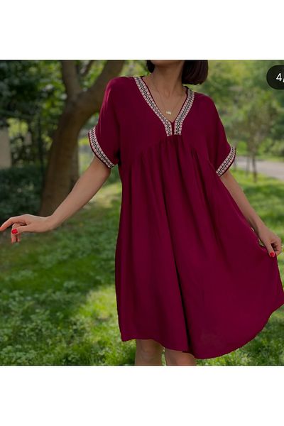 atelyu Women's Wide Cut Summer Viscose Combed Cotton Dress