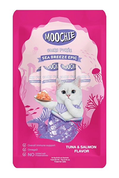 MOOCHIE موتشي سي بريز بنكهة التونة والسلمون الرائعة ٥ × ١٥ جم - عبوة من ١٢ كيس