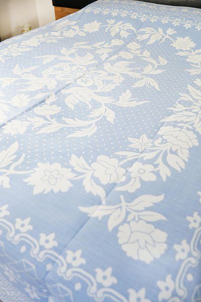 Defne&Apollon İpekçilik 100% Cotton Handwoven Bird Patterned Pique 190 X 225 cm - Light Blue