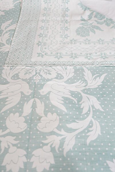 Defne&Apollon İpekçilik 100% Cotton Hand-Woven Bird Patterned Pique 190 X 225 cm - Light Green