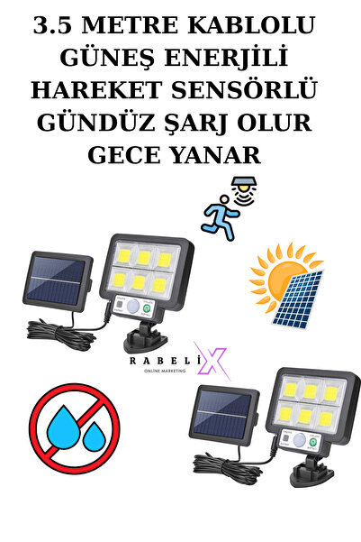 harry 2 Adet Güneş Enerjili Lamba Led Sokak Dış Ortam Solar Bahçe Aydınlatmas...